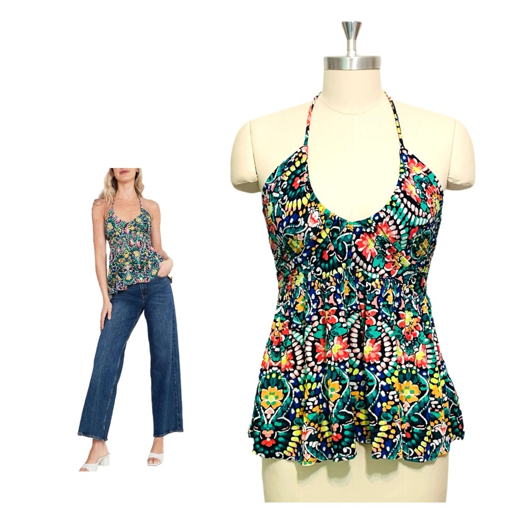 Old Navy Crinkled Floral Halter Top Multi Color Size Medium NWT